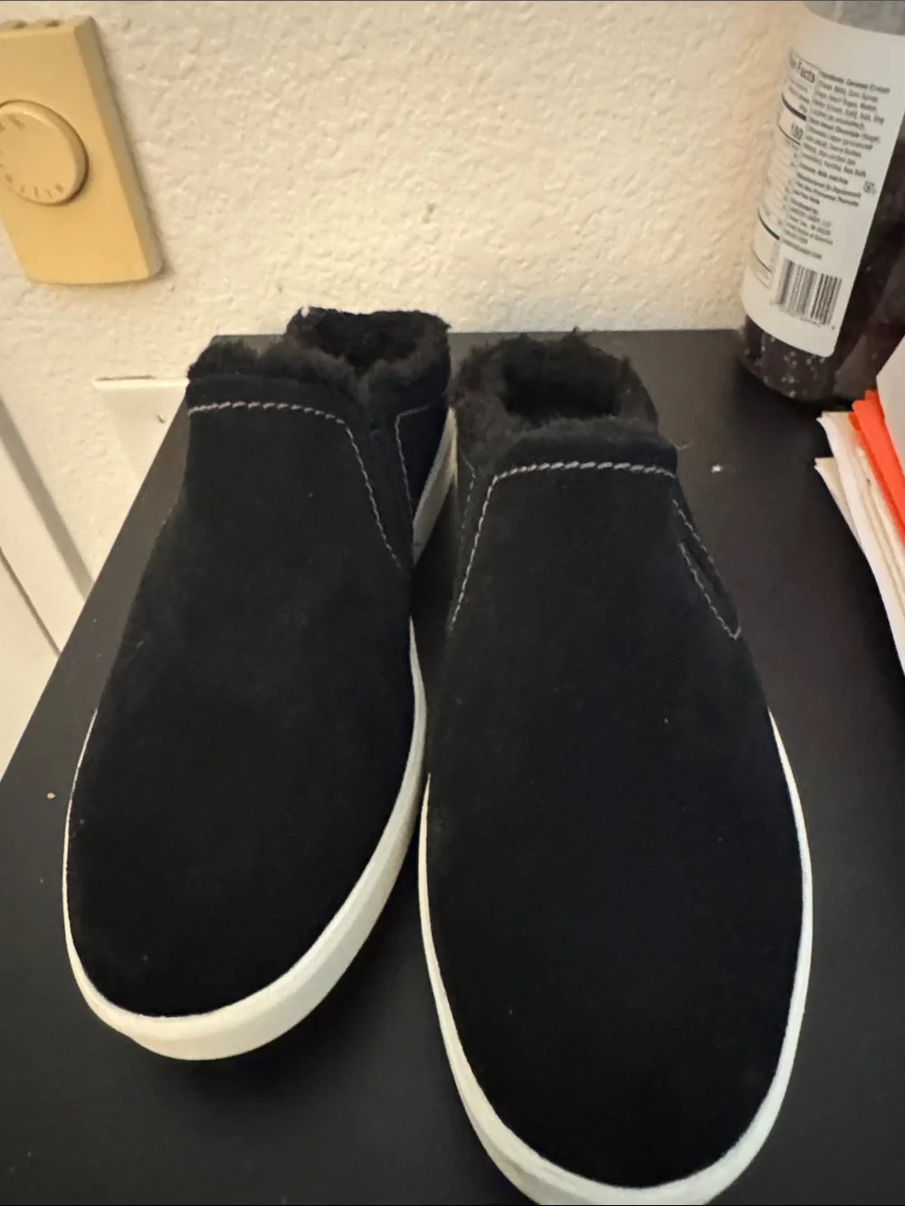 Women’s Black Suede Slip-On Loafers with Plush Lining